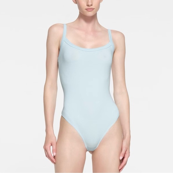 SKIMS Cotton Jersey Scoop Neck Bodysuit in Opal - Picture 1 of 7